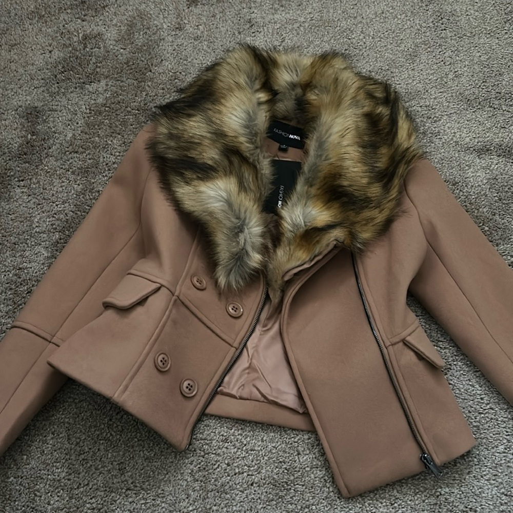 Fashion nova fur collar coat nwt